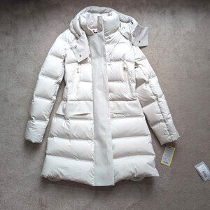 NWT Peuterey Giffard Long Quilted Puffer Duck Down Coat in Silver (US size: 6)
